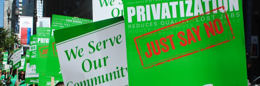 Sign saying "Privatization: Just say no"