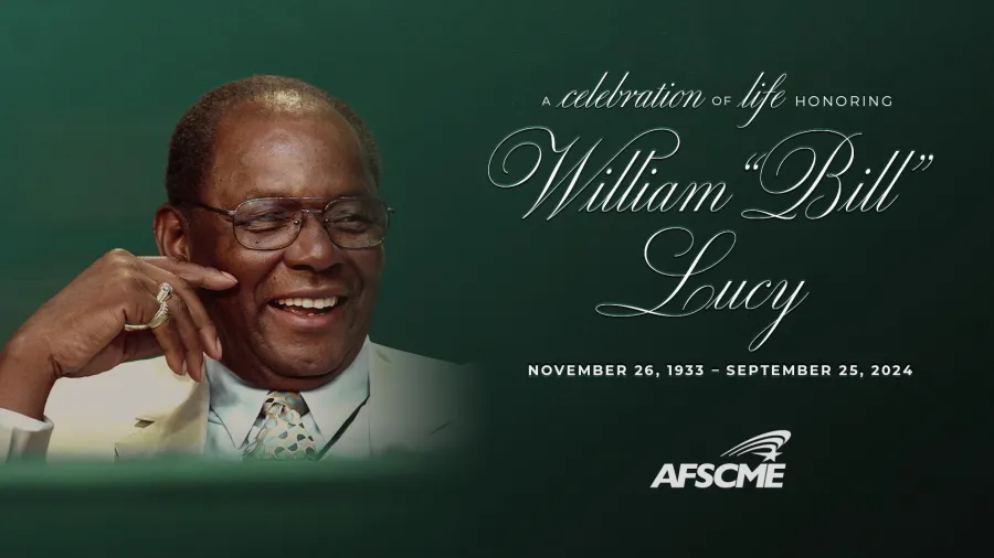 A graphic reading "A celebration of life honoring William "Bill" Lucy